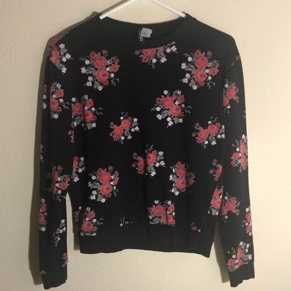 Black Red Flower Sweater H&M Small